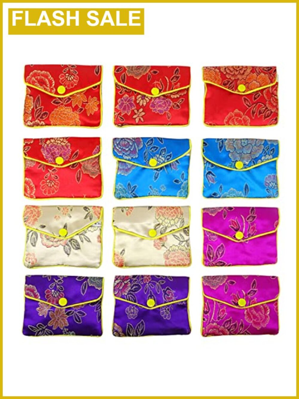12 Silk Jewelry Pouch Bags Brocade Embroidered Gift Purse